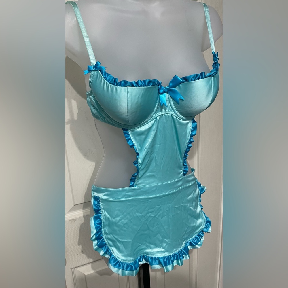 Victoria's Secret French Maid Costume Aqua Satin Sexy Little Things